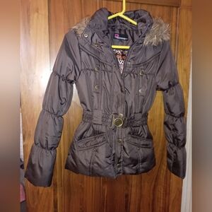 Dollhouse Brown Puffer Jacket with Fur Trim